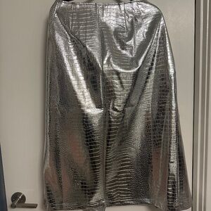 Eloquii silver faux leather midi skirt